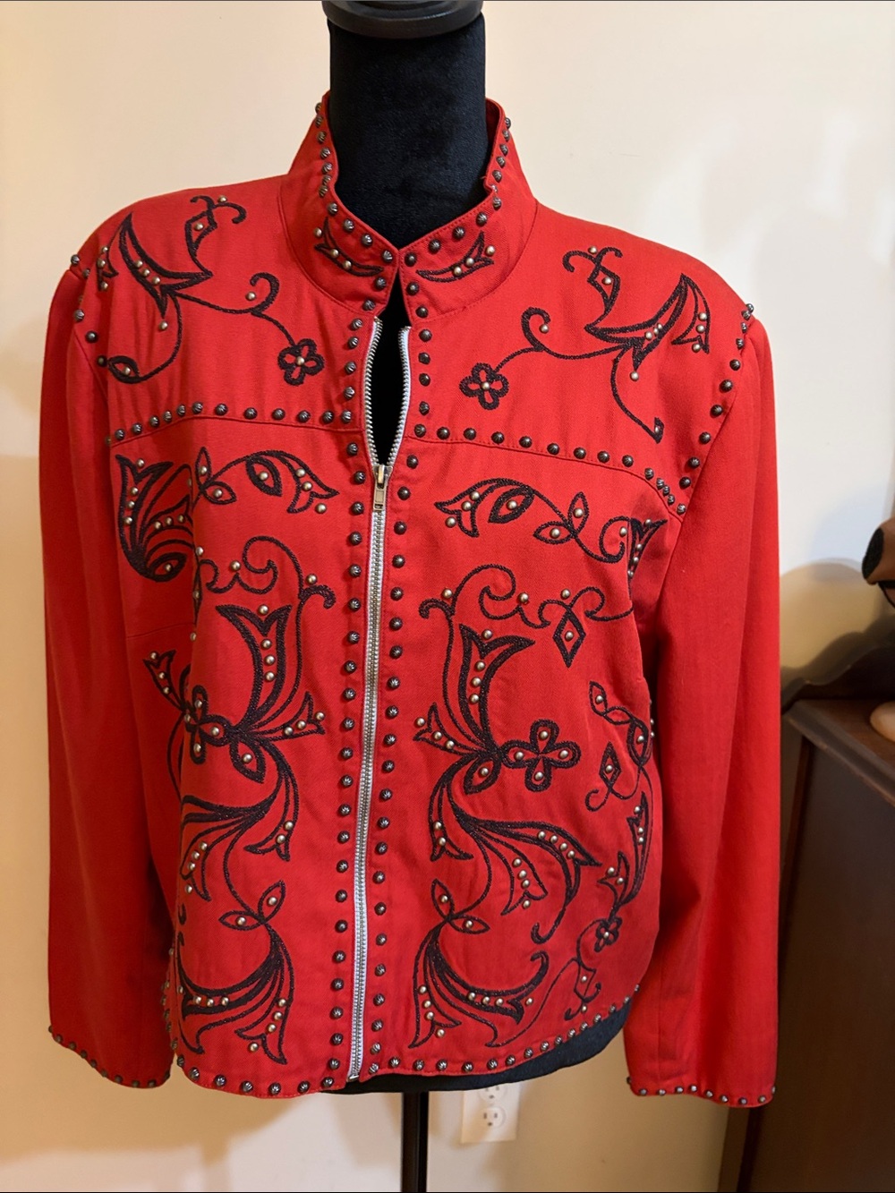 Double D Ranch Red Embellished Studded Zip Jacket